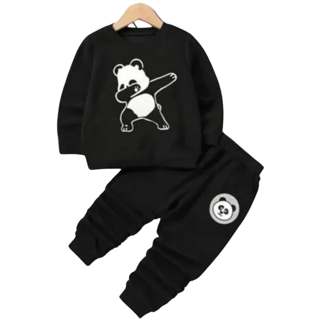 Classic Cotton Black Panda Printed Sweatshirt Set for boys