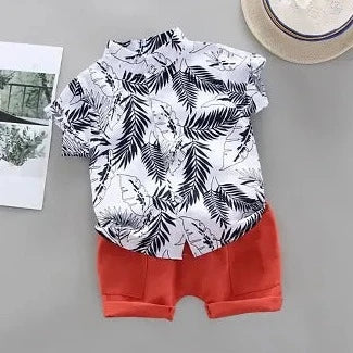 Rahello Half Sleeves Leaves Print Shirt With Shorts Set