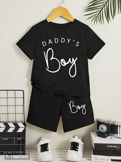 Black Print Cotton Blend T-Shirt and Shorts Set