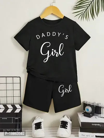 Black Print Cotton Blend T Shirt and Shorts Set