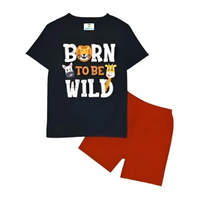 Rahello Stylish Black Cotton Printed T-Shirts With Shorts