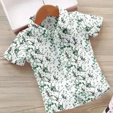 Stylish Green Cotton Blend Printed Shirts For Boys