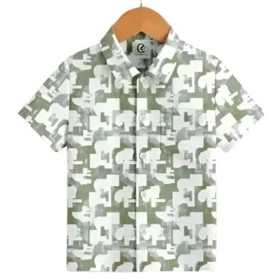 Stylish Green Cotton Blend Printed Shirt For Boys