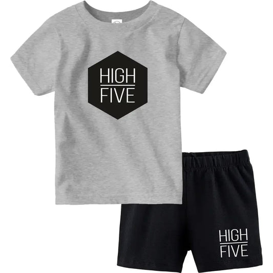 Stylish Cotton Grey Printed Round Neck Short Sleeves T-Shirt with Shorts For Boys