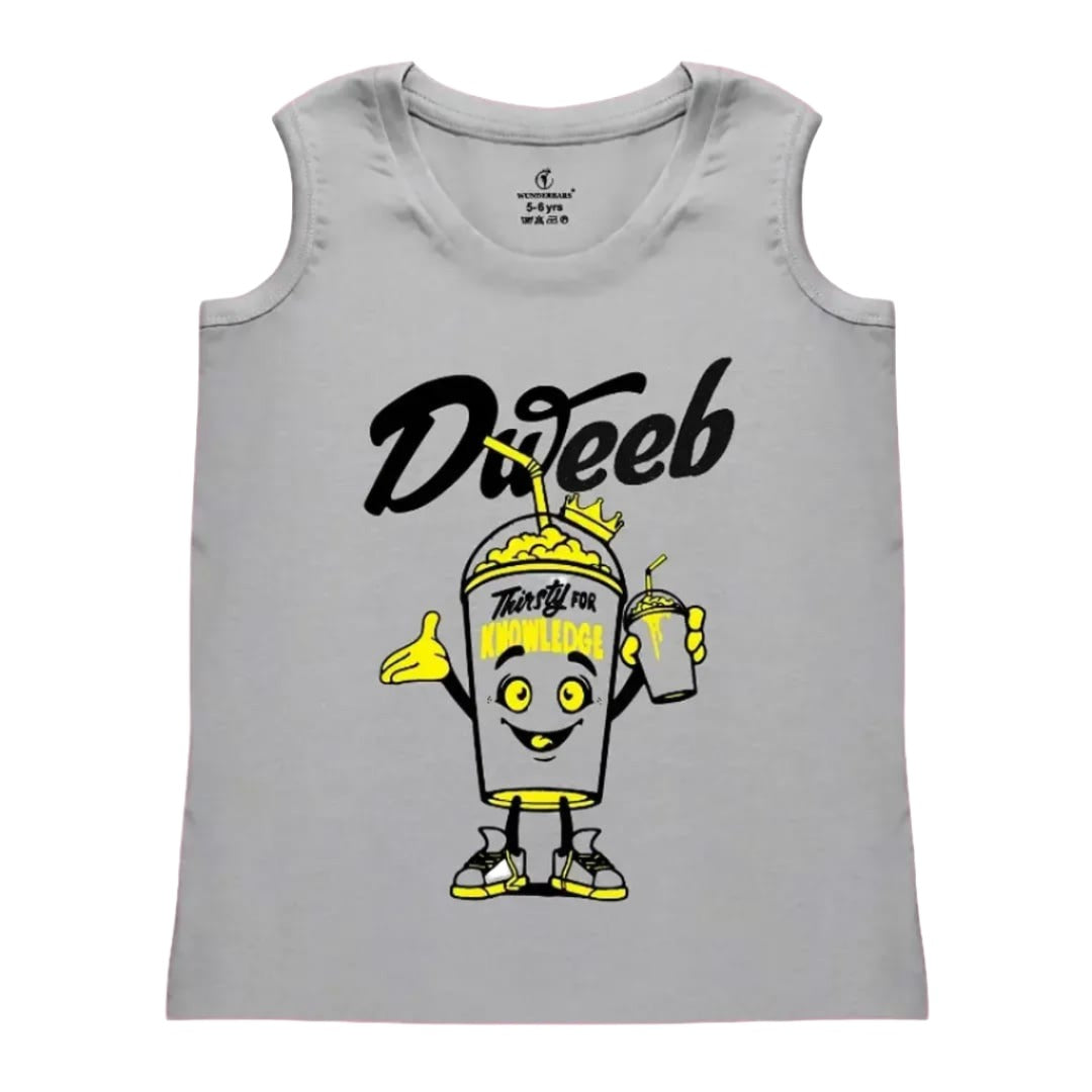 Rahello Classic Cotton Grey Printed Sleeveless T-Shirt