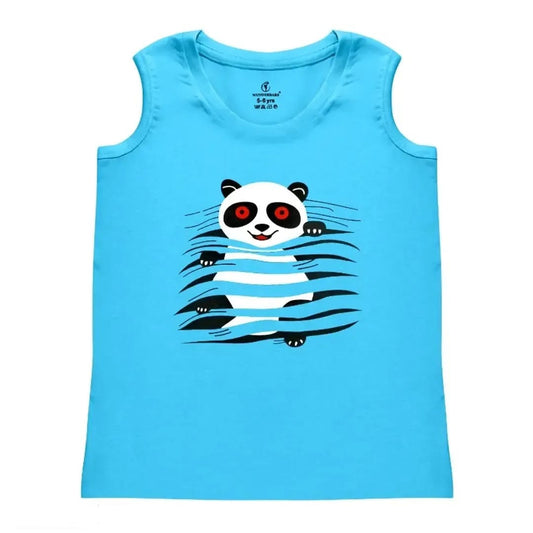 Rahello Classic Cotton Blue Panda Printed Sleeveless T-Shirt