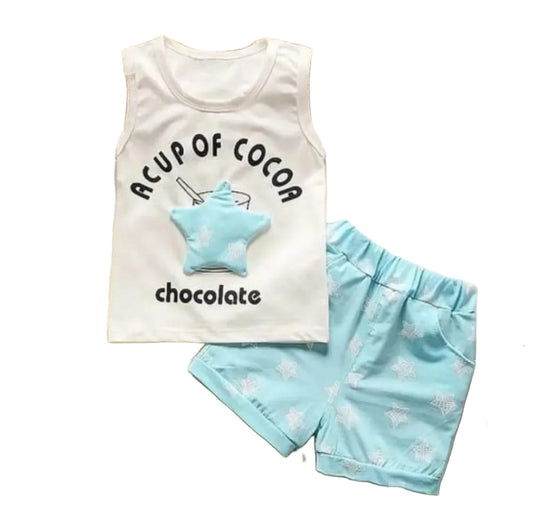 Rahello Classic Cotton Blue Printed Sleeveless T-Shirt with Shorts