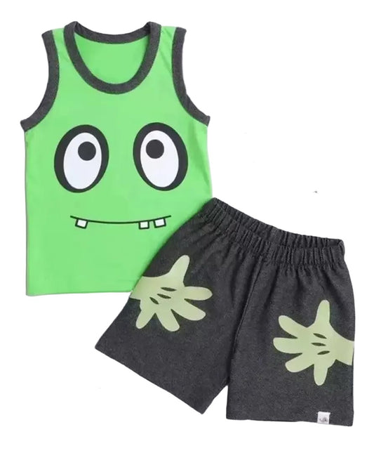 Rahello Fabulous Green Printed Cotton Sleeveless T-Shirt with Shorts