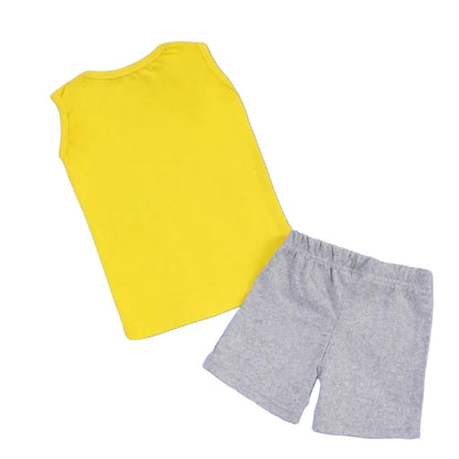 Rahello Stylish Yellow Cotton Printed Sleeveless T-Shirtwith Shorts