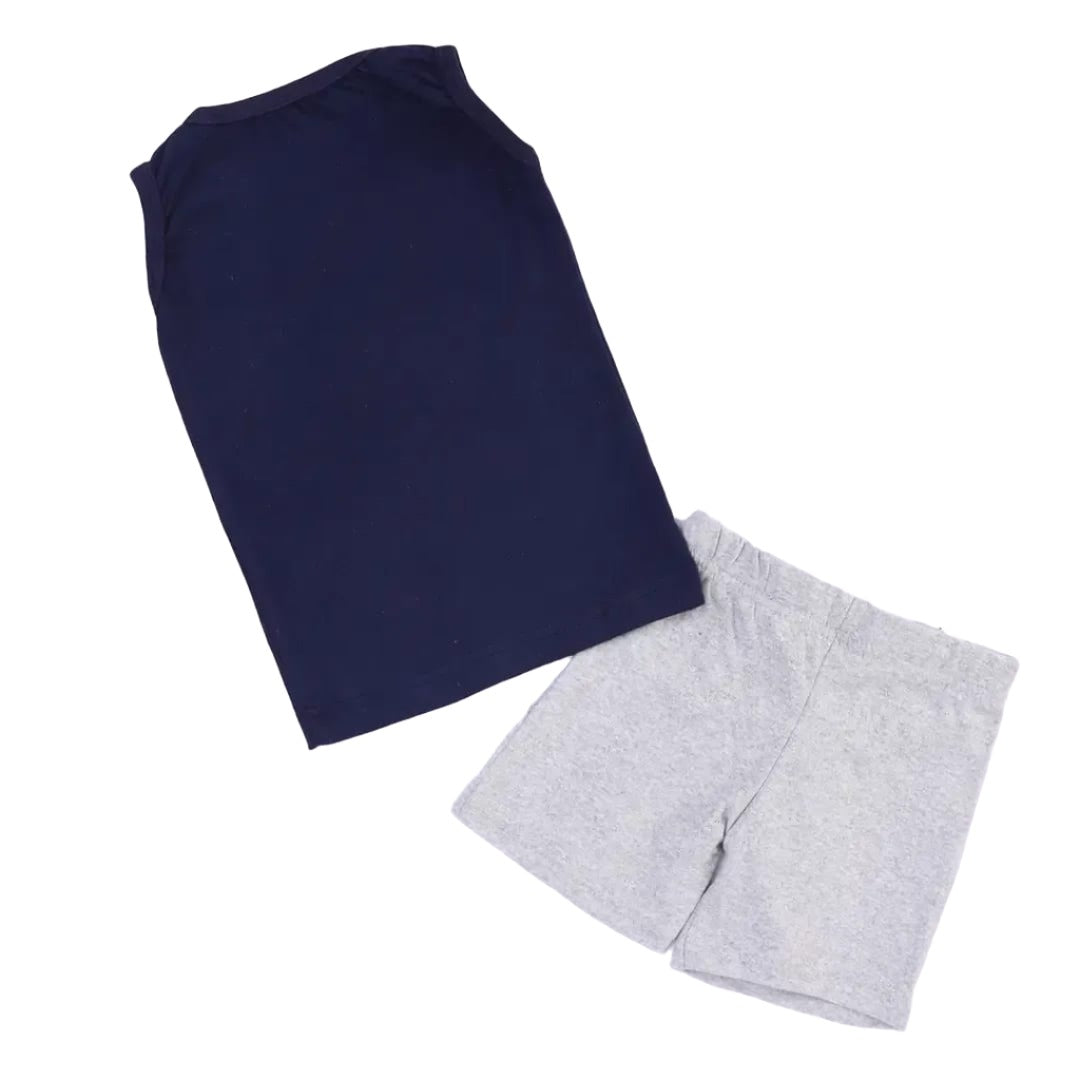 Rahello Stylish Navy Blue Cotton Printed Sleeveless T-Shirtwith Shorts