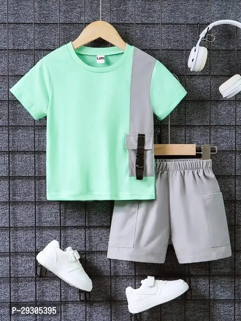 Rahello Green Printed Cotton Blend T-Shirts with Shorts