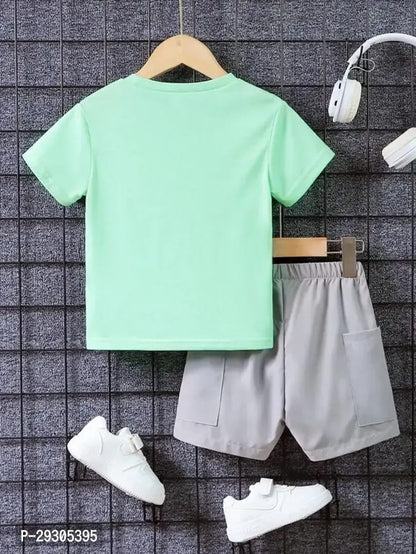 Rahello Green Printed Cotton Blend T-Shirts with Shorts