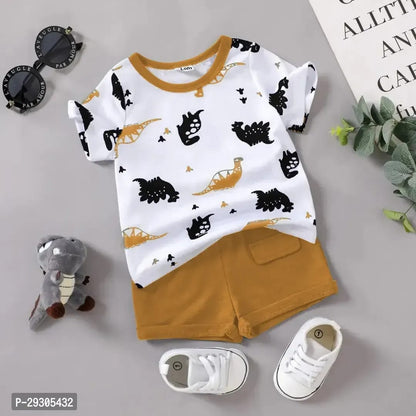 Rahello Stylish Khaki Printed Cotton Blend T-Shirts with Shorts