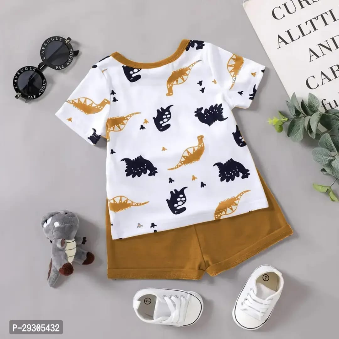 Rahello Stylish Khaki Printed Cotton Blend T-Shirts with Shorts