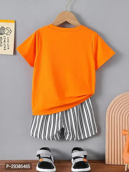 Rahello Stylish Orange Printed Cotton Blend T-Shirts with Shorts