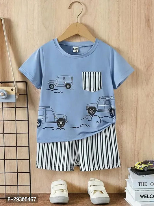 Rahello Stylish Blue Printed Cotton Blend T-Shirts with Shorts