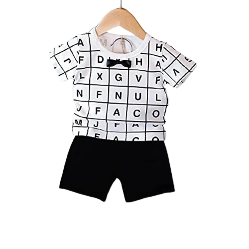 Rahello Stylish Black & White Cotton T-Shirt With Shorts Set