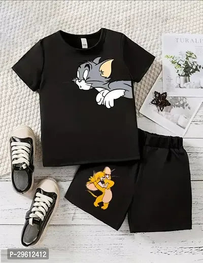 Rahello Fabulous Grey Cotton Printed T-Shirts with Shorts