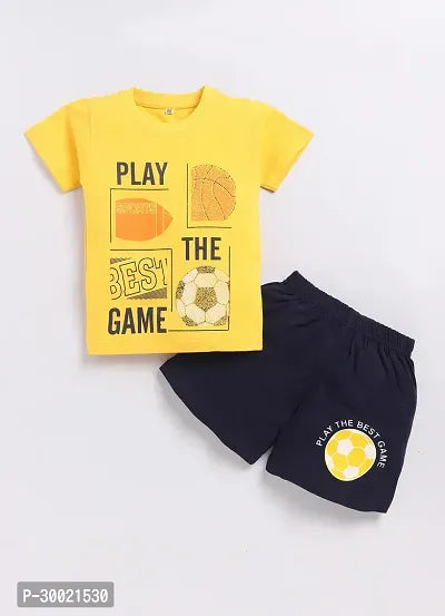 Rahello Stylish Yellow Cotton Printed T-Shirts With Shorts Set